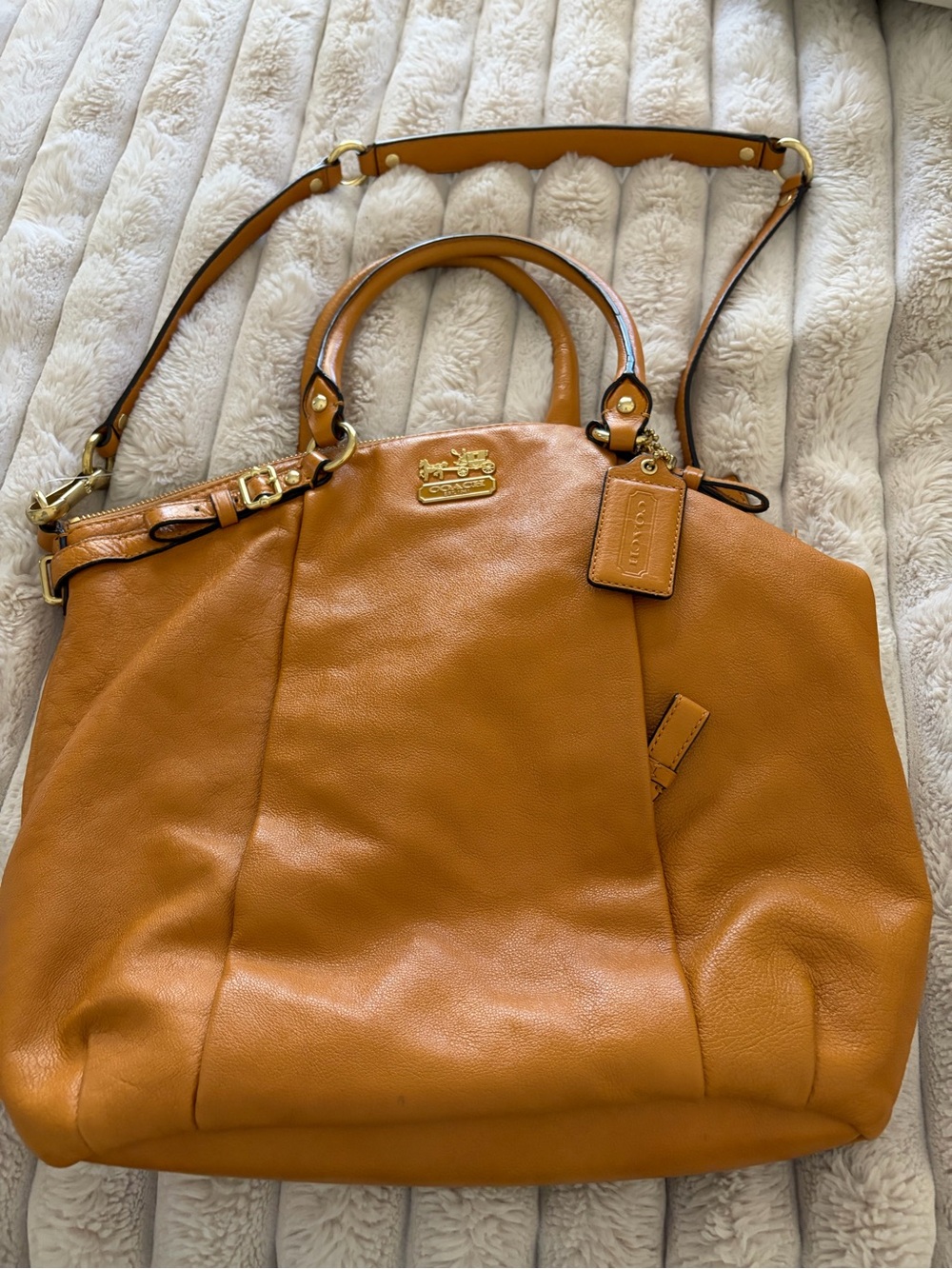 Coach Cognac Leather Tote with Gold Hardware